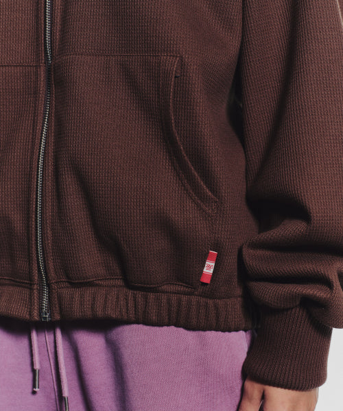 WAFFLE MINK DAILY HOODED ZIP UP - 4 COLORS BROWN