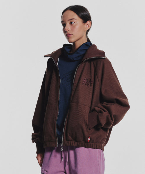WAFFLE MINK DAILY HOODED ZIP UP - 4 COLORS BROWN