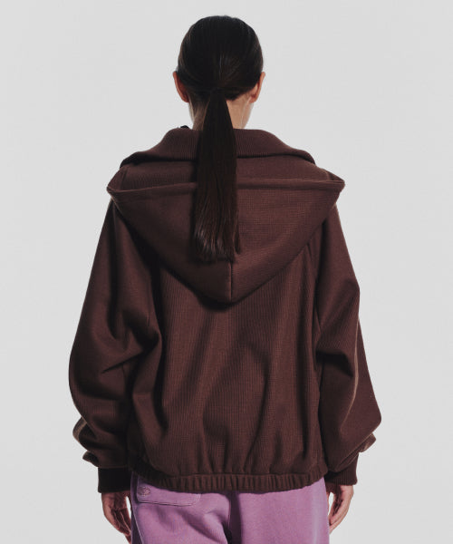 WAFFLE MINK DAILY HOODED ZIP UP - 4 COLORS BROWN