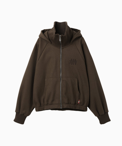 WAFFLE MINK DAILY HOODED ZIP UP - 4 COLORS BROWN