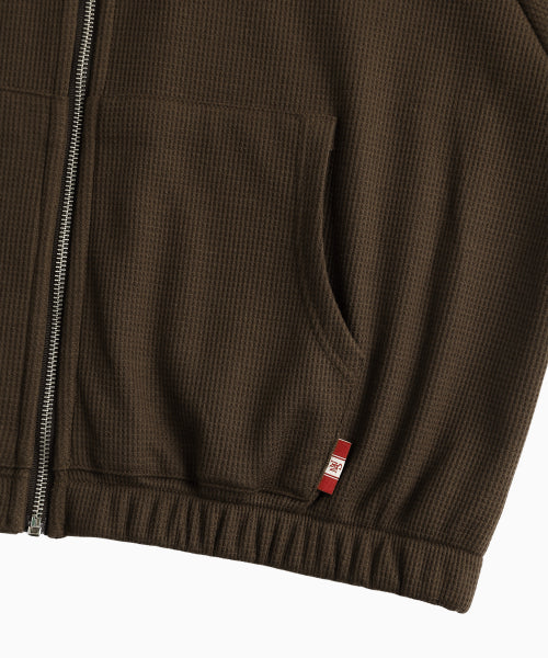 WAFFLE MINK DAILY HOODED ZIP UP - 4 COLORS BROWN
