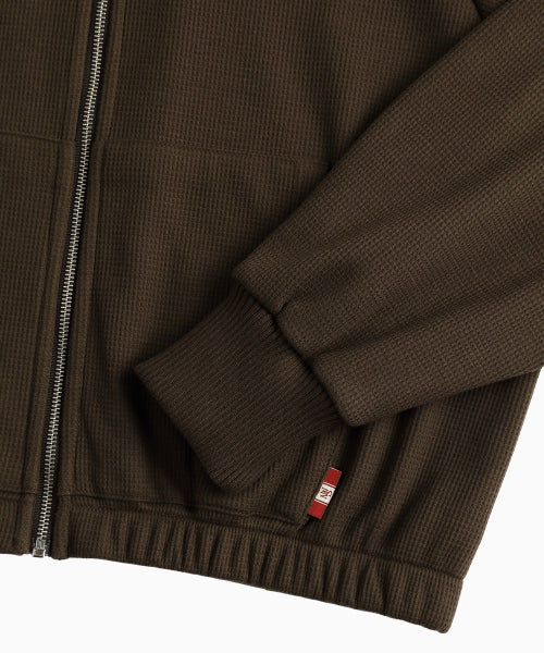 WAFFLE MINK DAILY HOODED ZIP UP - 4 COLORS BROWN