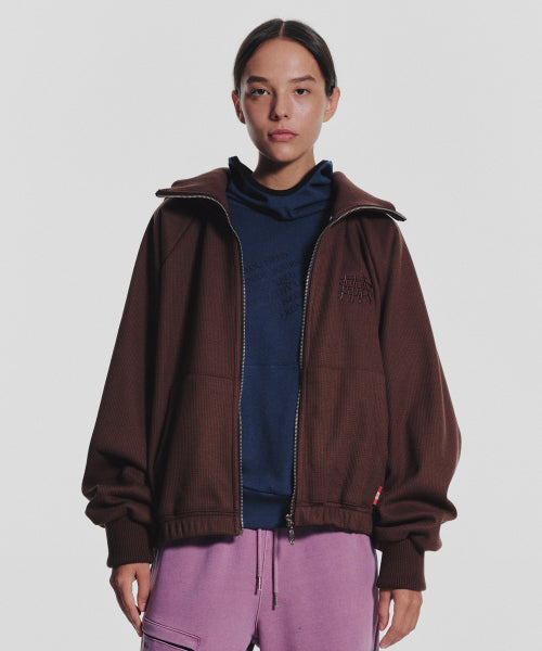 WAFFLE MINK DAILY HOODED ZIP UP - 4 COLORS BROWN