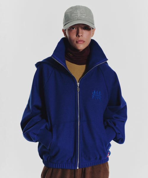 WAFFLE MINK DAILY HOODED ZIP UP - 4 COLORS BLUE