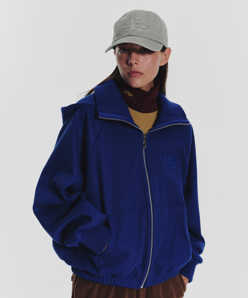 WAFFLE MINK DAILY HOODED ZIP UP - 4 COLORS BLUE