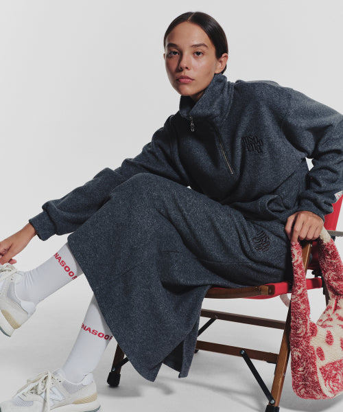 TERRY FLEECE LONG SKIRT - 3 COLORS CHARCOAL