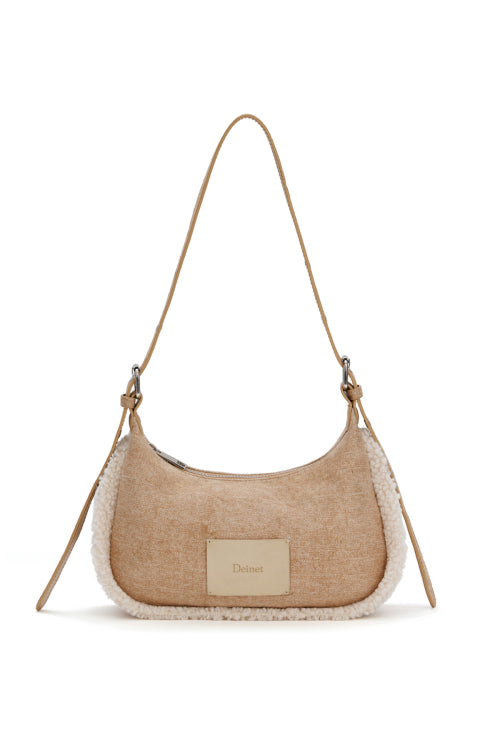 FAUX SUEDE FUR MINI SHOULDER BAG BEIGE