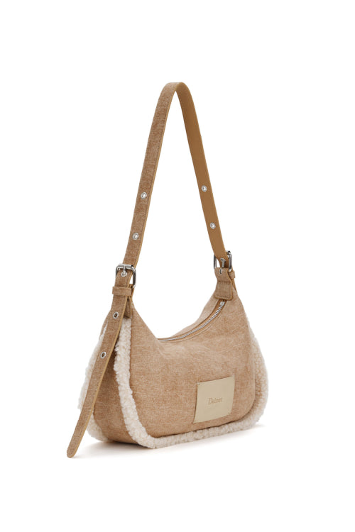 FAUX SUEDE FUR MINI SHOULDER BAG BEIGE