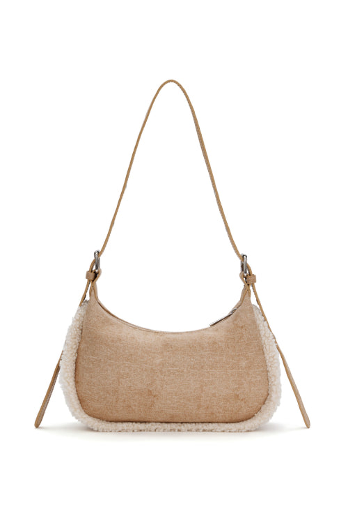 FAUX SUEDE FUR MINI SHOULDER BAG BEIGE