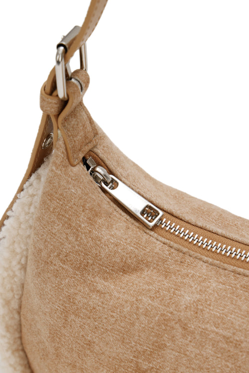 FAUX SUEDE FUR MINI SHOULDER BAG BEIGE