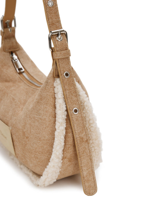 FAUX SUEDE FUR MINI SHOULDER BAG BEIGE