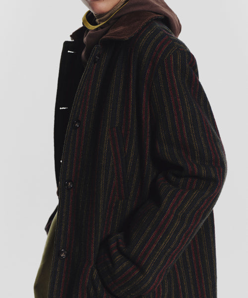 STRIPED CLASSIC LONG COAT GREEN