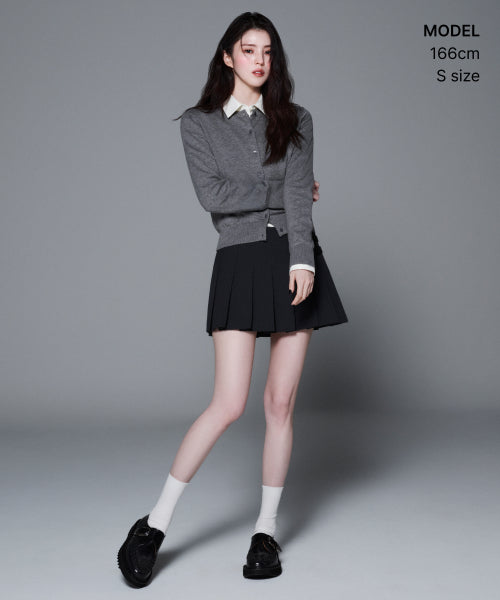 WOMENS LOW RISE BUCKLE PLEATS MINI SKIRT #韓韶禧同款! - 3 COLORS GREY