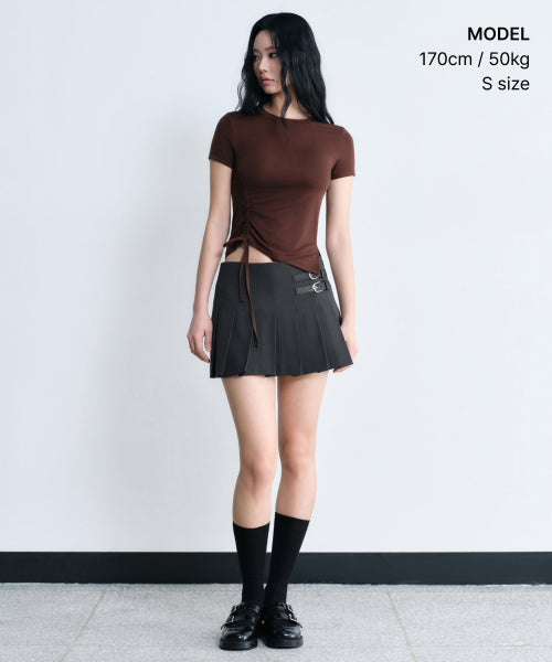 WOMENS LOW RISE BUCKLE PLEATS MINI SKIRT #韓韶禧同款! - 3 COLORS GREY