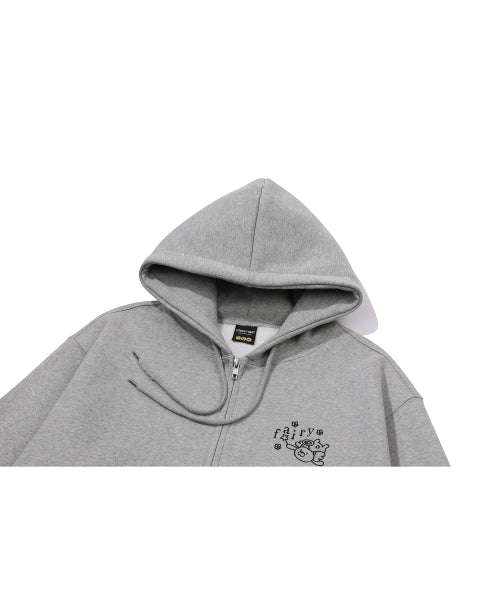 EMBROIDERY HOOD ZIP-UP - 3 COLORS GREY