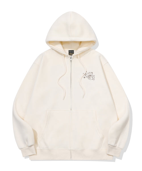 EMBROIDERY HOOD ZIP-UP - 3 COLORS CREAM
