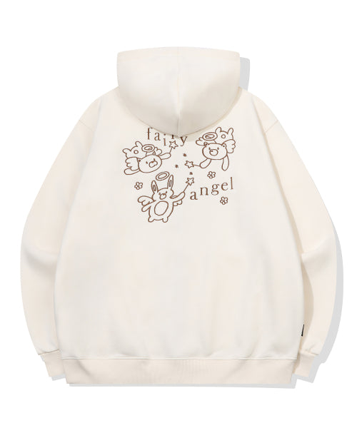 EMBROIDERY HOOD ZIP-UP - 3 COLORS CREAM