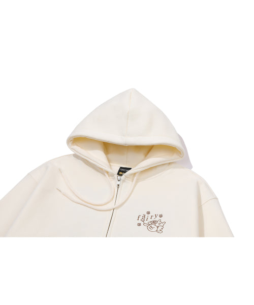 EMBROIDERY HOOD ZIP-UP - 3 COLORS CREAM