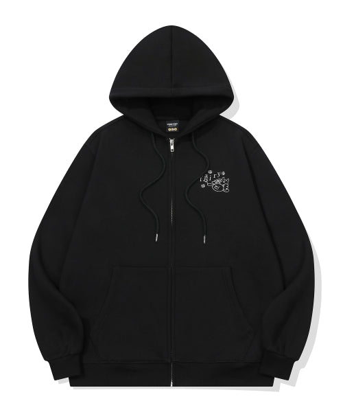 EMBROIDERY HOOD ZIP-UP - 3 COLORS BLACK
