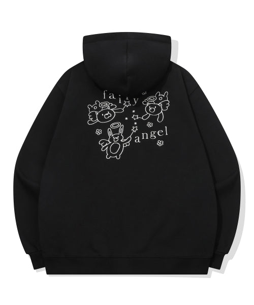 EMBROIDERY HOOD ZIP-UP - 3 COLORS BLACK