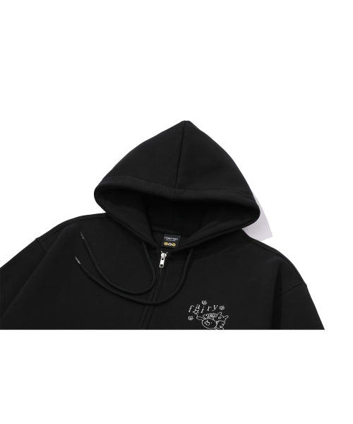 EMBROIDERY HOOD ZIP-UP - 3 COLORS BLACK