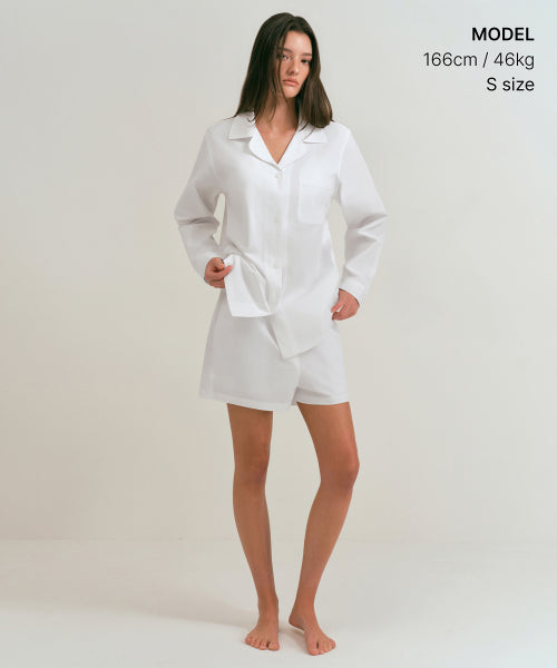 WOMENS POPLIN PAJAMA SET #韓韶禧同款! - 3 COLORS WHITE