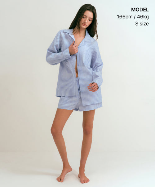 WOMENS POPLIN PAJAMA SET #韓韶禧同款! - 3 COLORS BLUE