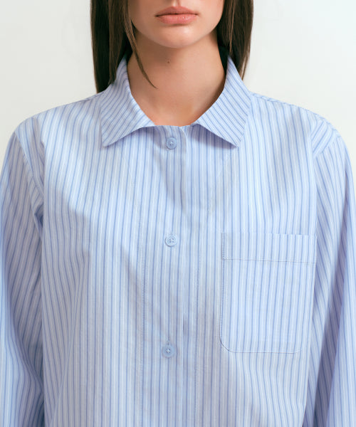 WOMENS POPLIN PAJAMA SET #韓韶禧同款! - 3 COLORS BLUE