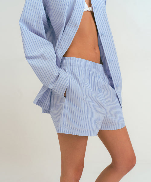WOMENS POPLIN PAJAMA SET #韓韶禧同款! - 3 COLORS BLUE