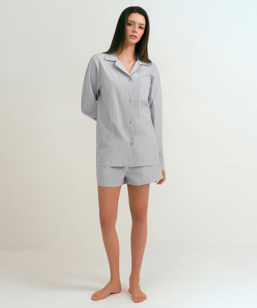 WOMENS POPLIN PAJAMA SET #韓韶禧同款! - 3 COLORS LIGHT GREY