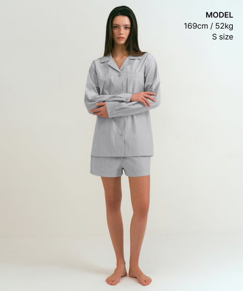 WOMENS POPLIN PAJAMA SET #韓韶禧同款! - 3 COLORS LIGHT GREY