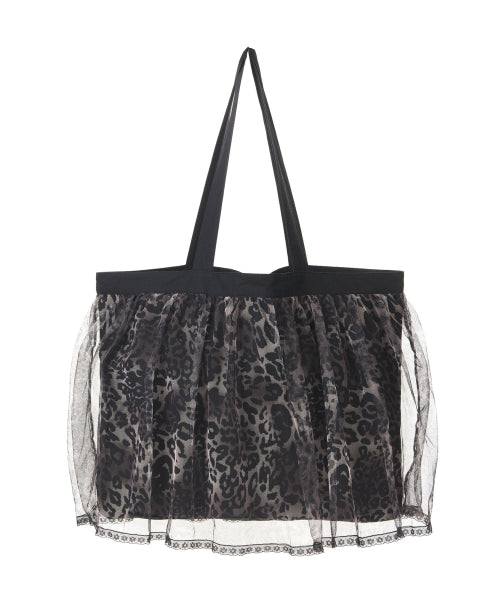 LEOPARD TULE LAYER TOTE BAG #徐睿知同款! BLACK