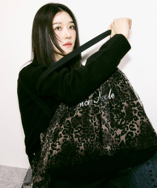 LEOPARD TULE LAYER TOTE BAG #徐睿知同款! BLACK