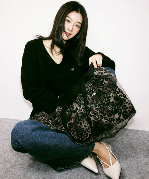 LEOPARD TULE LAYER TOTE BAG #徐睿知同款! BLACK