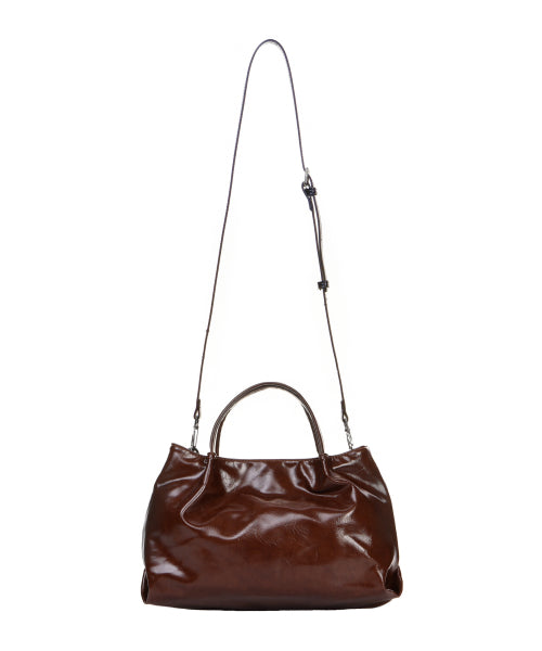 CRYSTAL FAUX LEATHER TOTE BAG #徐睿知同款! - 3 COLORS BROWN