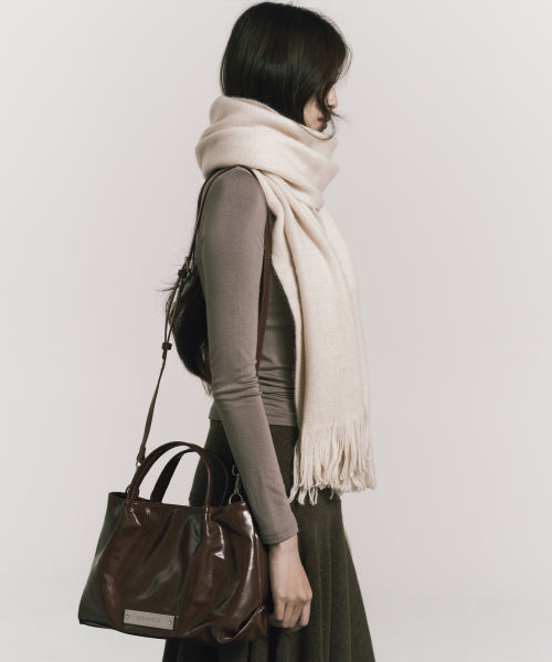 CRYSTAL FAUX LEATHER TOTE BAG #徐睿知同款! - 3 COLORS BROWN