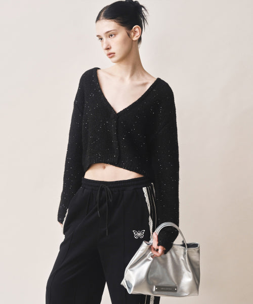 CRYSTAL FAUX LEATHER TOTE BAG #徐睿知同款! - 3 COLORS SILVER