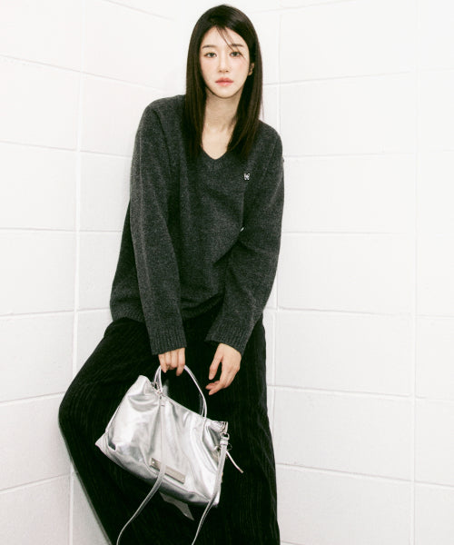 CRYSTAL FAUX LEATHER TOTE BAG #徐睿知同款! - 3 COLORS SILVER