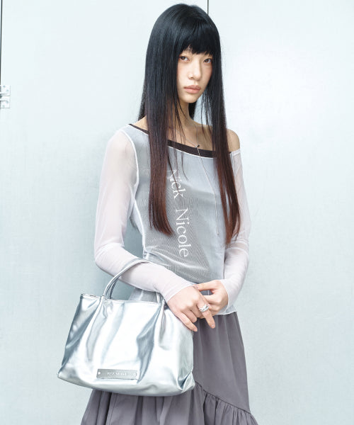 CRYSTAL FAUX LEATHER TOTE BAG #徐睿知同款! - 3 COLORS SILVER