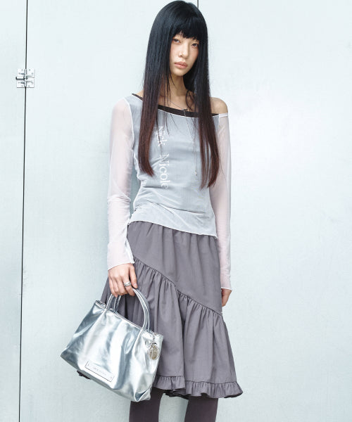 CRYSTAL FAUX LEATHER TOTE BAG #徐睿知同款! - 3 COLORS SILVER