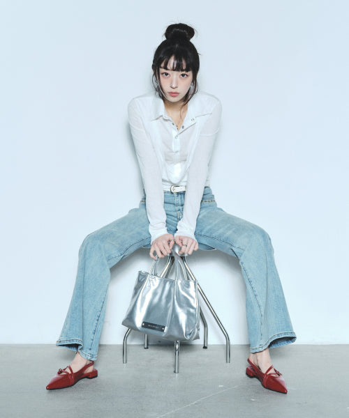 CRYSTAL FAUX LEATHER TOTE BAG #徐睿知同款! - 3 COLORS SILVER