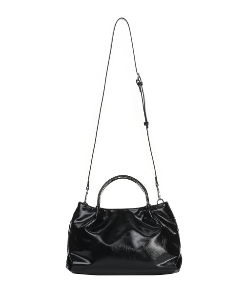 CRYSTAL FAUX LEATHER TOTE BAG #徐睿知同款! - 3 COLORS BLACK