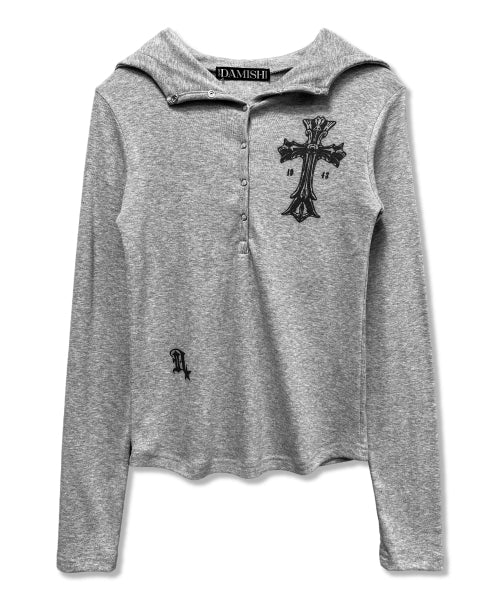 CROSS SNAP HOODIE - 2 COLORS GREY