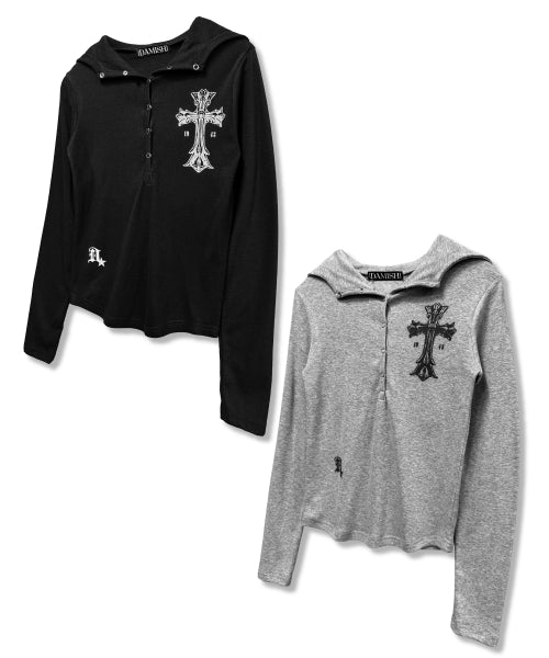 CROSS SNAP HOODIE - 2 COLORS GREY