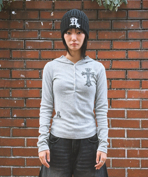 CROSS SNAP HOODIE - 2 COLORS GREY