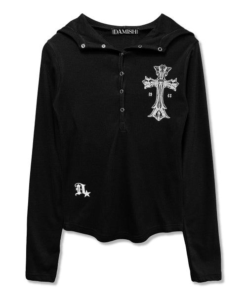 CROSS SNAP HOODIE - 2 COLORS BLACK