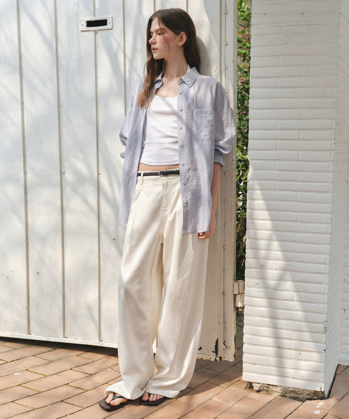 WOMENS TENCEL ONE TUCK EXTRA WIDE DENIM PANTS #韓韶禧同款! - 3 COLORS CREAM