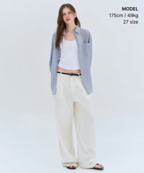 WOMENS TENCEL ONE TUCK EXTRA WIDE DENIM PANTS #韓韶禧同款! - 3 COLORS CREAM