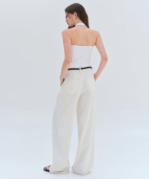 WOMENS TENCEL ONE TUCK EXTRA WIDE DENIM PANTS #韓韶禧同款! - 3 COLORS CREAM