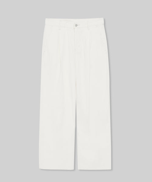 WOMENS TENCEL ONE TUCK EXTRA WIDE DENIM PANTS #韓韶禧同款! - 3 COLORS CREAM